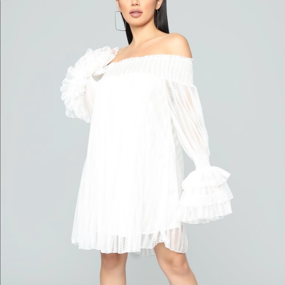 White off shoulder bell sleeve dress